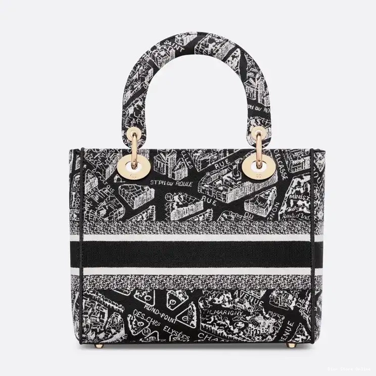 Cheap Bag Medium de Canvas Lady Plan Motif D-lite Black Paris 0507 Hot Sale